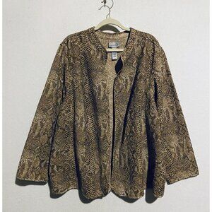 Catherines Jacket Womens 2X Brown Faux Snake Skin Embroidered Open Front Boho
